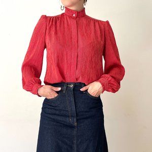 Vintage Feminine Red Stripe Ruffle Shirt Size 8